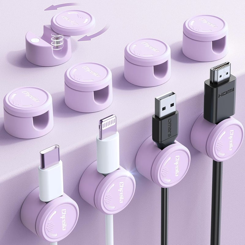 Chfeila 9 Pack Magnetic Cable Clips - [Upgraded Twist-Lock] Cord Organizer, [360°Rotating Lid] Cable Management, Adhesive Wire Holder for Home Office Desk Desktop Nightstand Car Table Wall (Pink) - Image 1